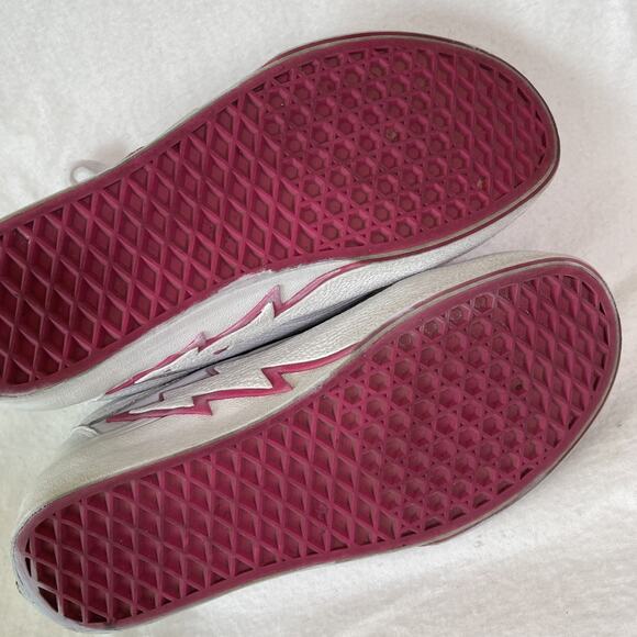 Vans Old Skool White Leather With Pink BOLTS - Size 7.5 Women’s - Picture 7 of 7